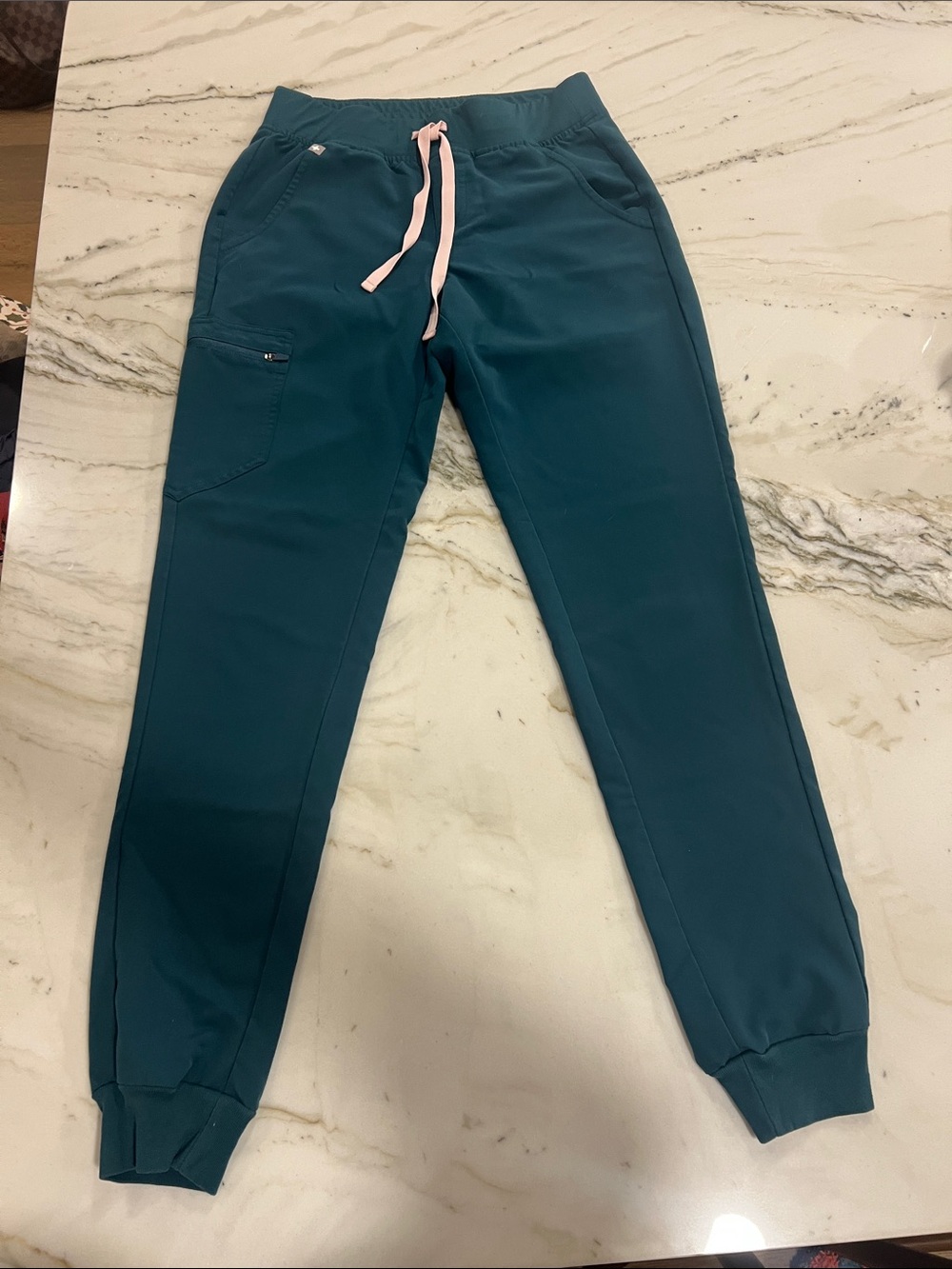Figs Teal Jogger Pants with Pink Drawstring